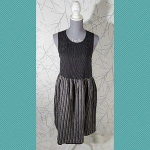 Maiwa Handwoven Black Gray Striped Cotton Fit & Flare Dress